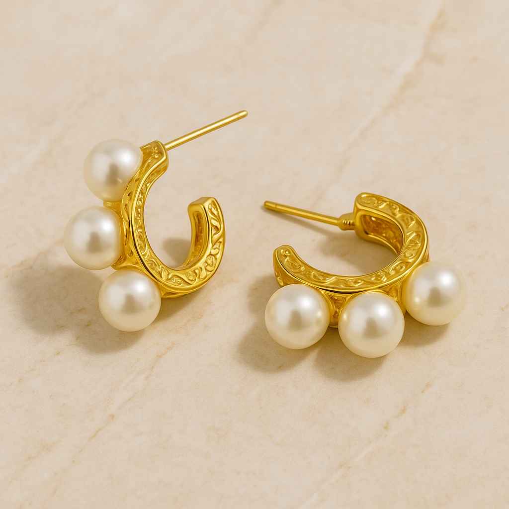 Stainless Steel Pearl Hoop Earrings