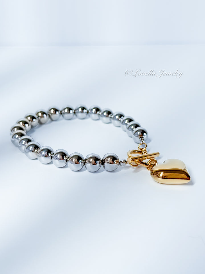 Golden Heart Hematite Bead Bracelet