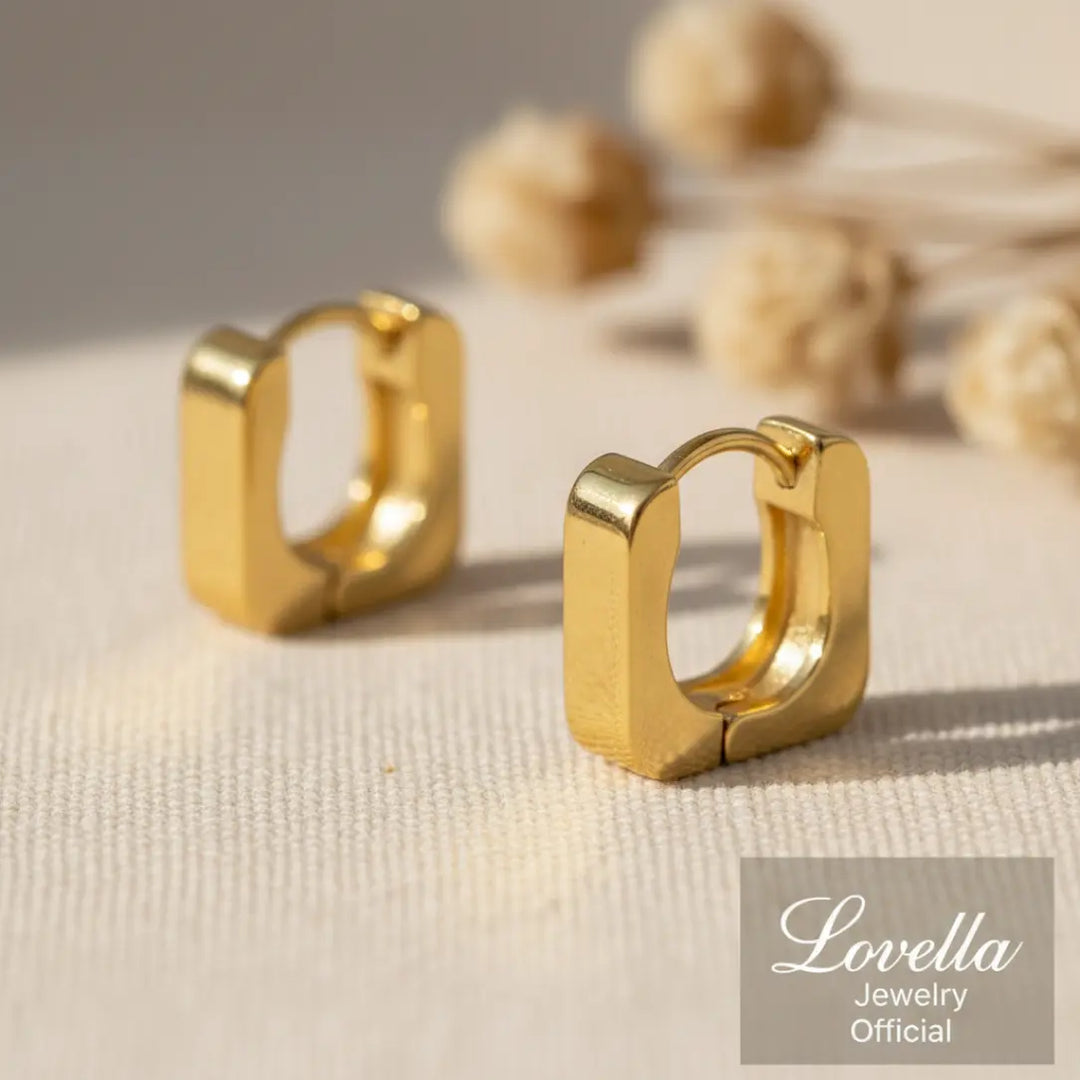 Aretes Huggie Cuadrados | Oro (14 mm)