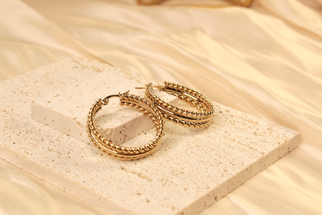 Golden Olive Leaf Hoop Earrings