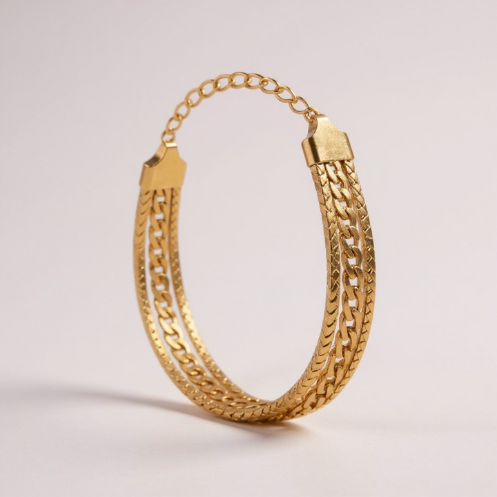 Pulsera de cadena en capas en tono dorado: diseño ajustable de acero inoxidable