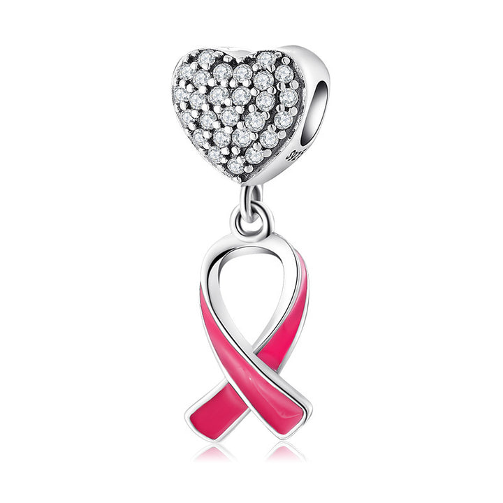 925 Sterling Silver Pink Ribbon Breast Cancer Charm with Enamel