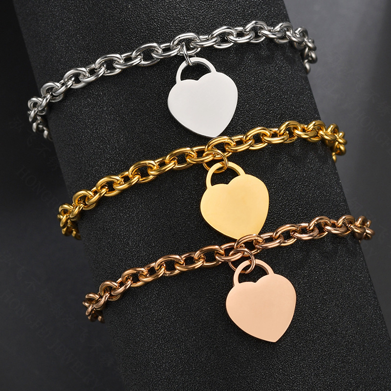 Multi-Color Stainless Steel Link Bracelet with Heart Charm