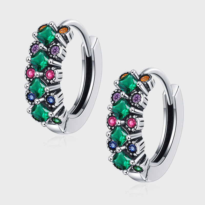 Kaleidoscope Hoops: Sterling Silver Earrings with Multicolored Stones