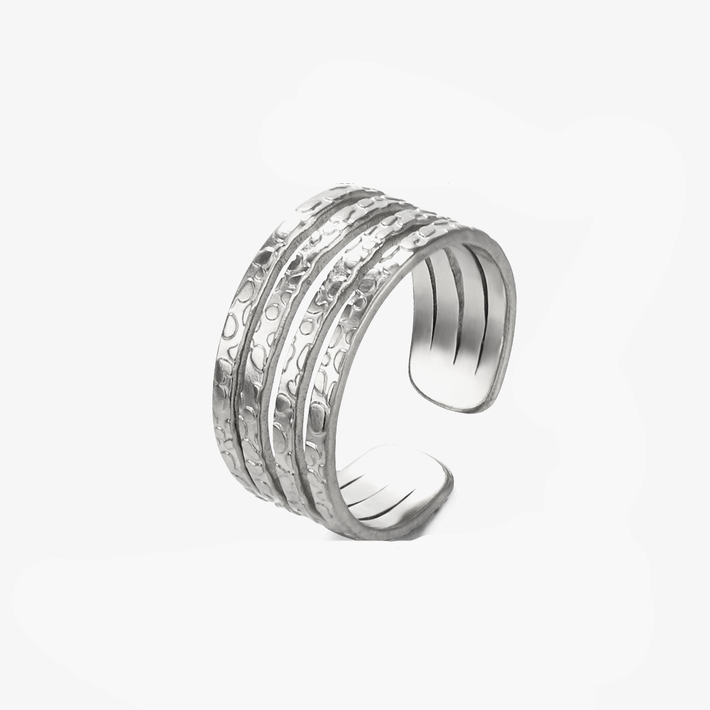 Golden Textured Multi-Band Ring