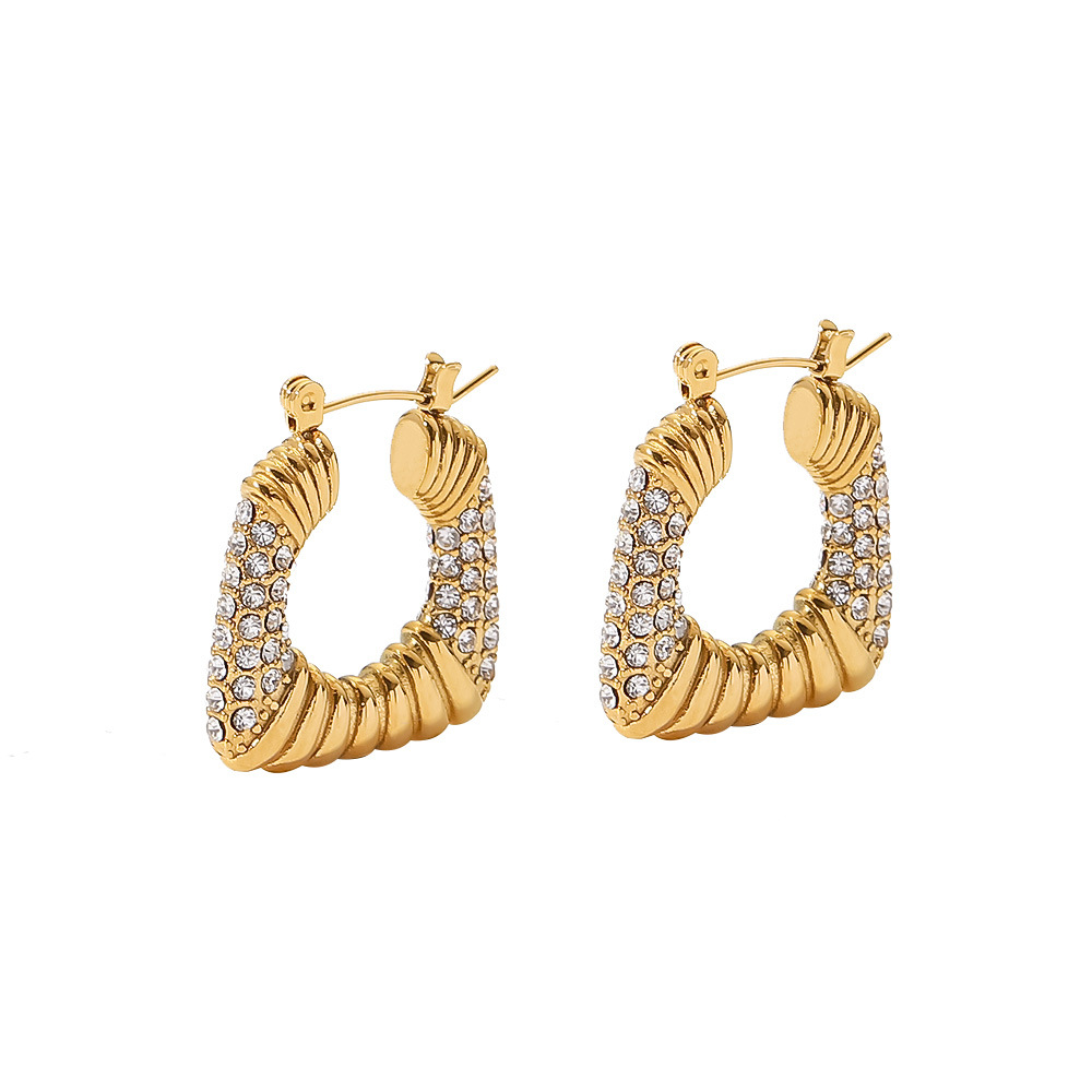 Glamorous Gold-Twist Pavé Hoop Earrings