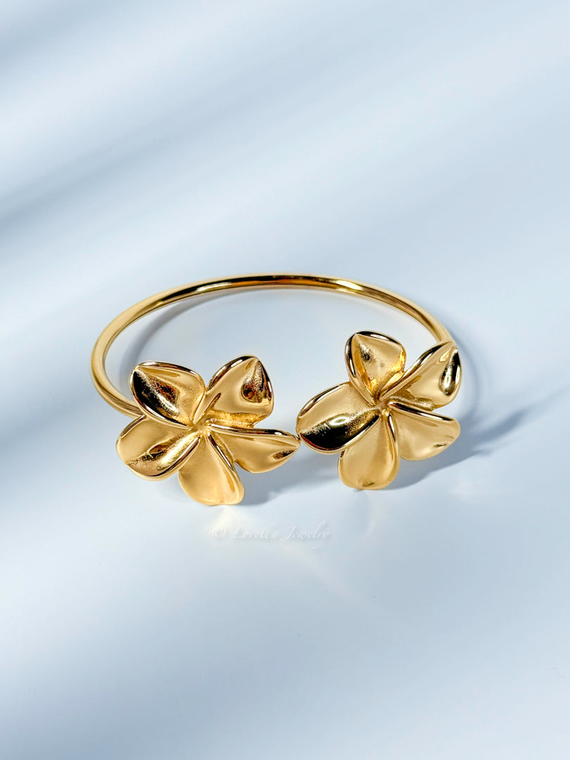 Golden Plumeria Flower Cuff Bracelet