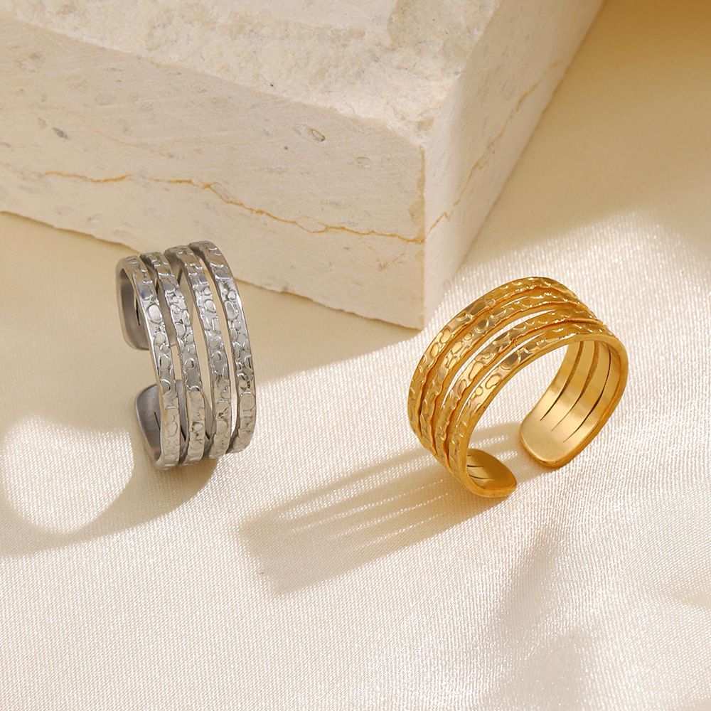 Golden Textured Multi-Band Ring