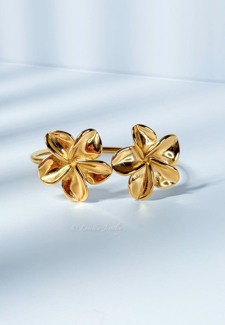 Golden Plumeria Flower Cuff Bracelet