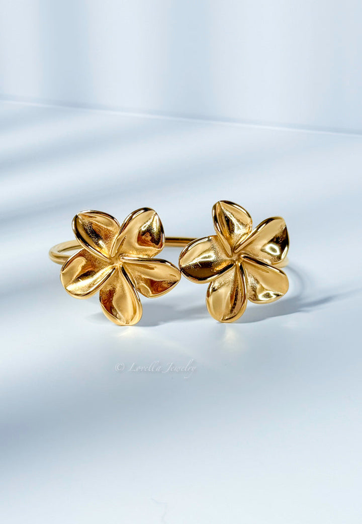 Golden Plumeria Flower Cuff Bracelet