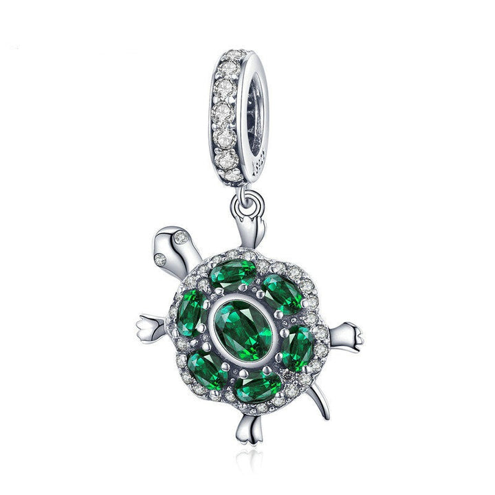 Sterling Silver Turtle Charm with Green Crystals