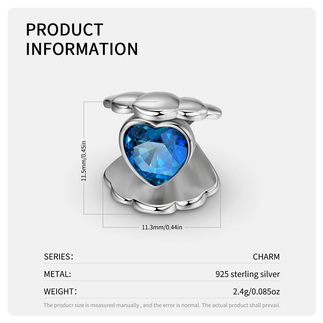 Silver Heart-Cut Sapphire Charm with Scalloped Edge