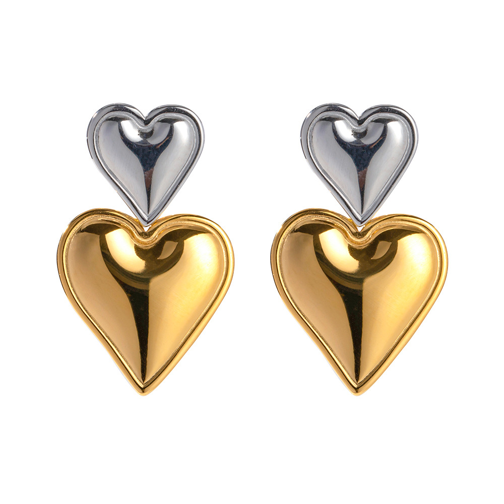 Dual-Tone Heart Reflection Earrings