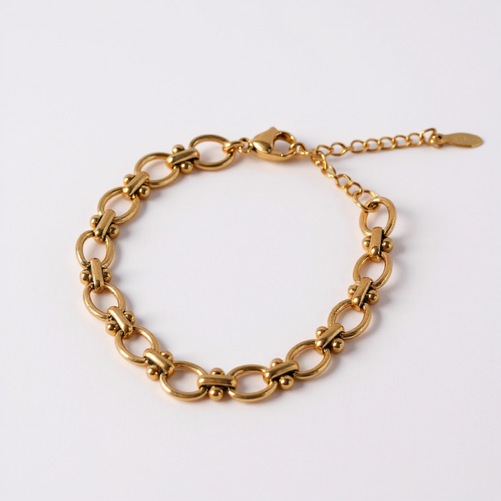 Gold Link Bracelet with Beaded Accents