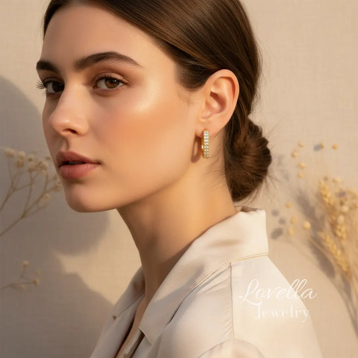 Gold Pavé Huggie Hoop Earrings
