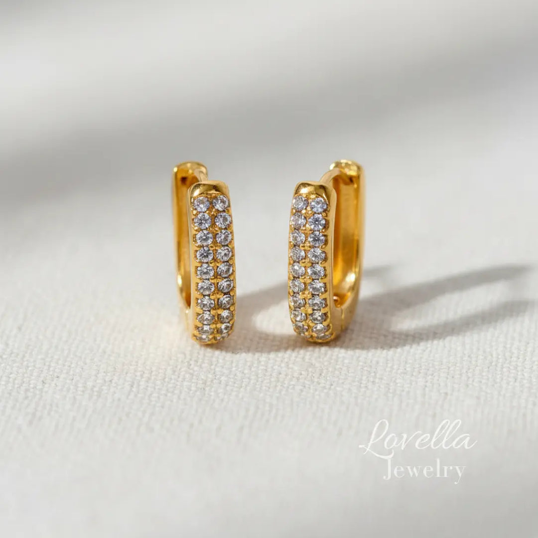 Gold Pavé Huggie Hoop Earrings