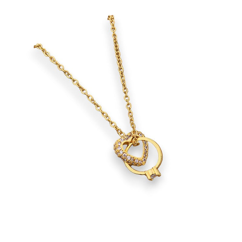 Gold Stainless Steel Circle Pendant with Crystal Accents