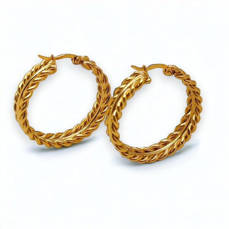 Golden Olive Leaf Hoop Earrings