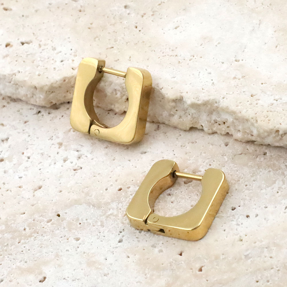 Modern Geometric Gold Huggie Earrings