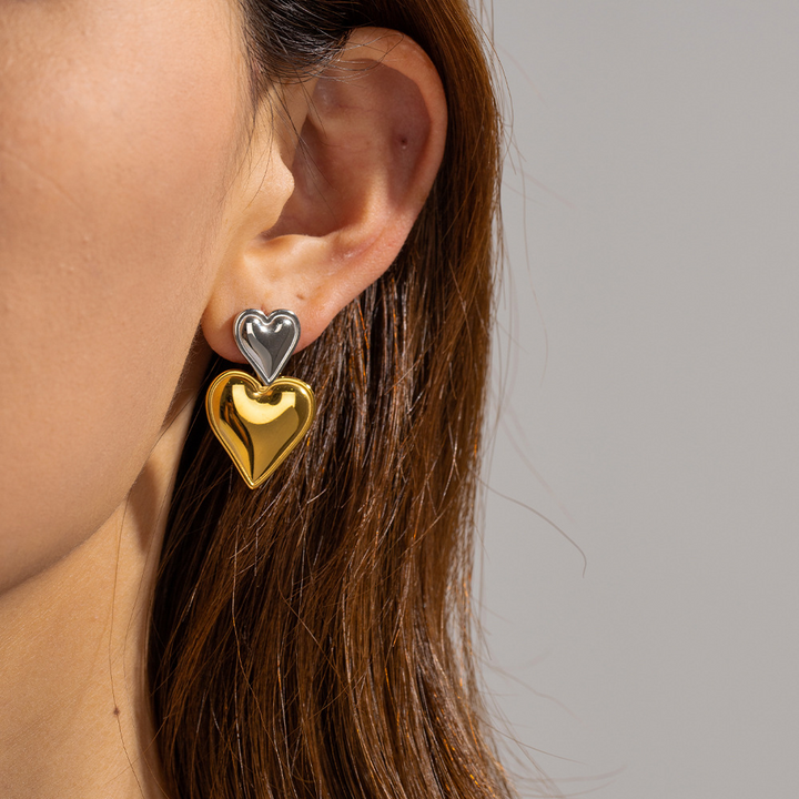 Dual-Tone Heart Reflection Earrings