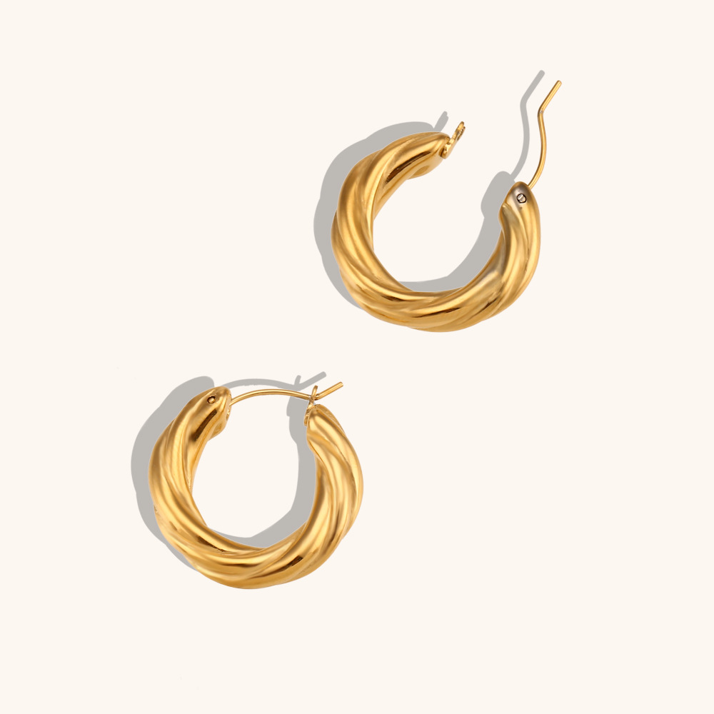 Sculptural Golden Twist Hoop Earrings