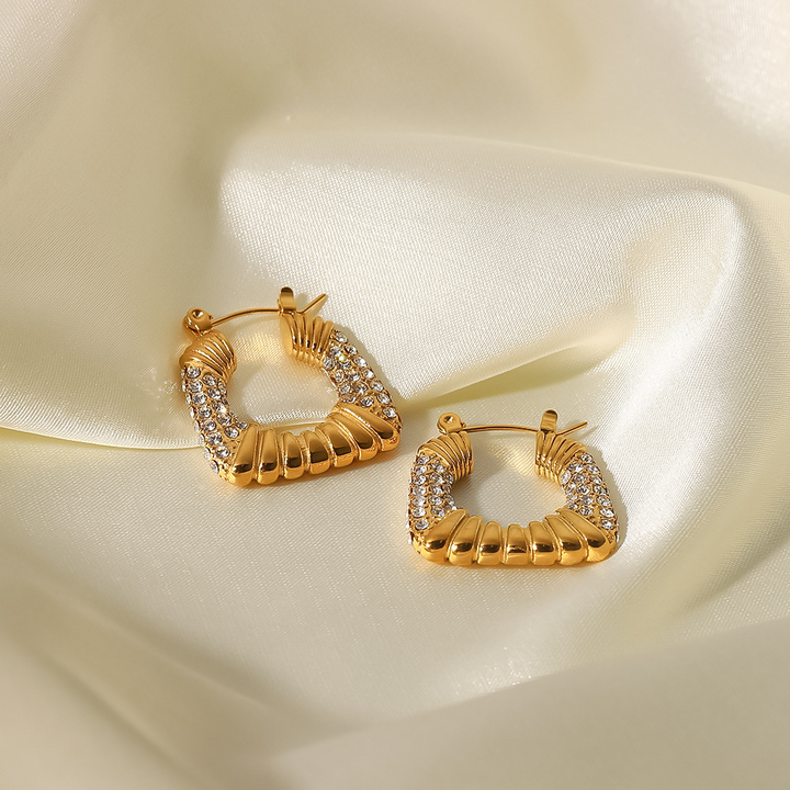 Glamorous Gold-Twist Pavé Hoop Earrings