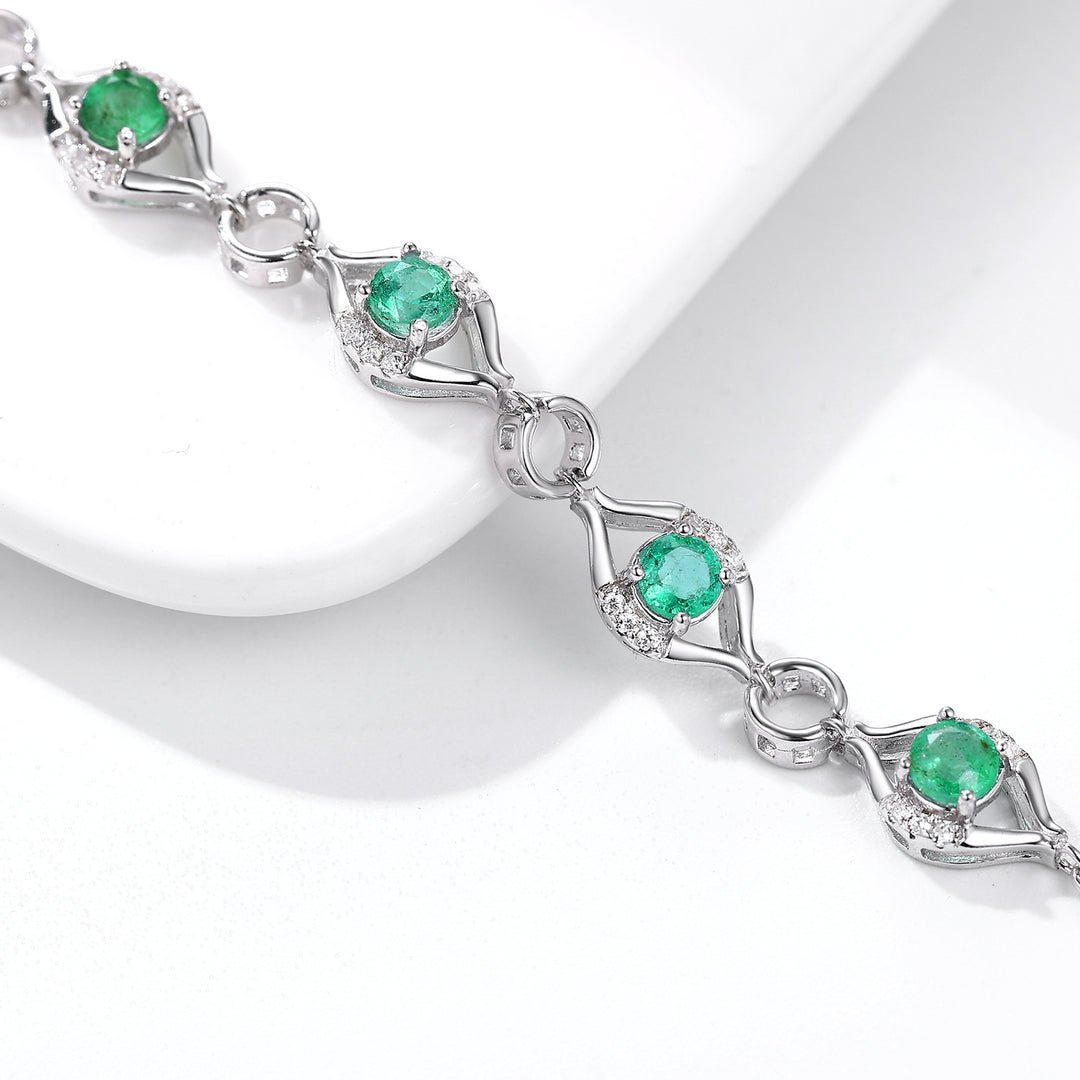 Platinum Gold-Finished S925 Silver Bracelet with Emerald Gemstone Accents