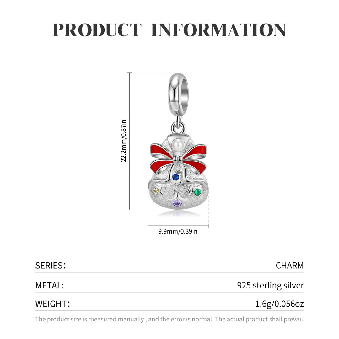 Christmas Bell Charm in 925 Silver with Enamel and Cubic Zirconia