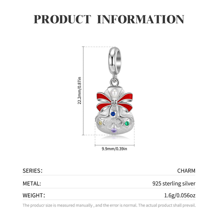 Christmas Bell Charm in 925 Silver with Enamel and Cubic Zirconia