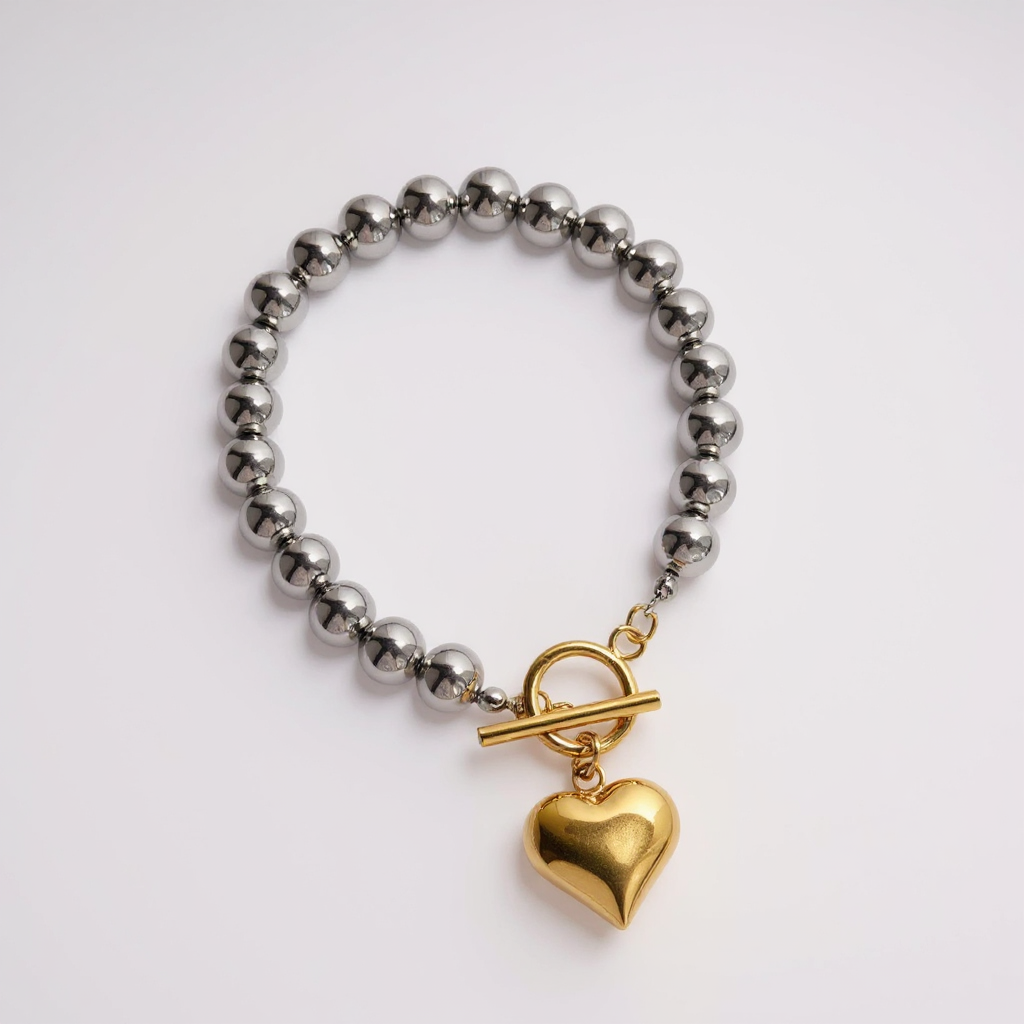 Golden Heart Hematite Bead Bracelet