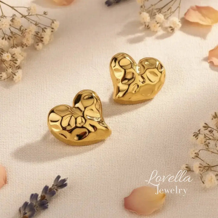 Puffy Heart Stud Earrings | Gold