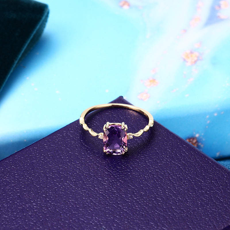 Radiant Amethyst Ring with 10K Gold Plating over 925 Sterling Silver