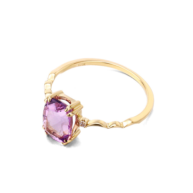 Radiant Amethyst Ring with 10K Gold Plating over 925 Sterling Silver