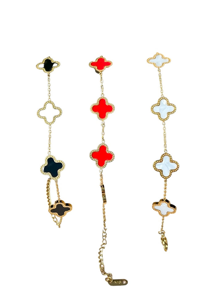 18K Gold-Plated Stainless Steel Clover Bracelet with Enamel Detail