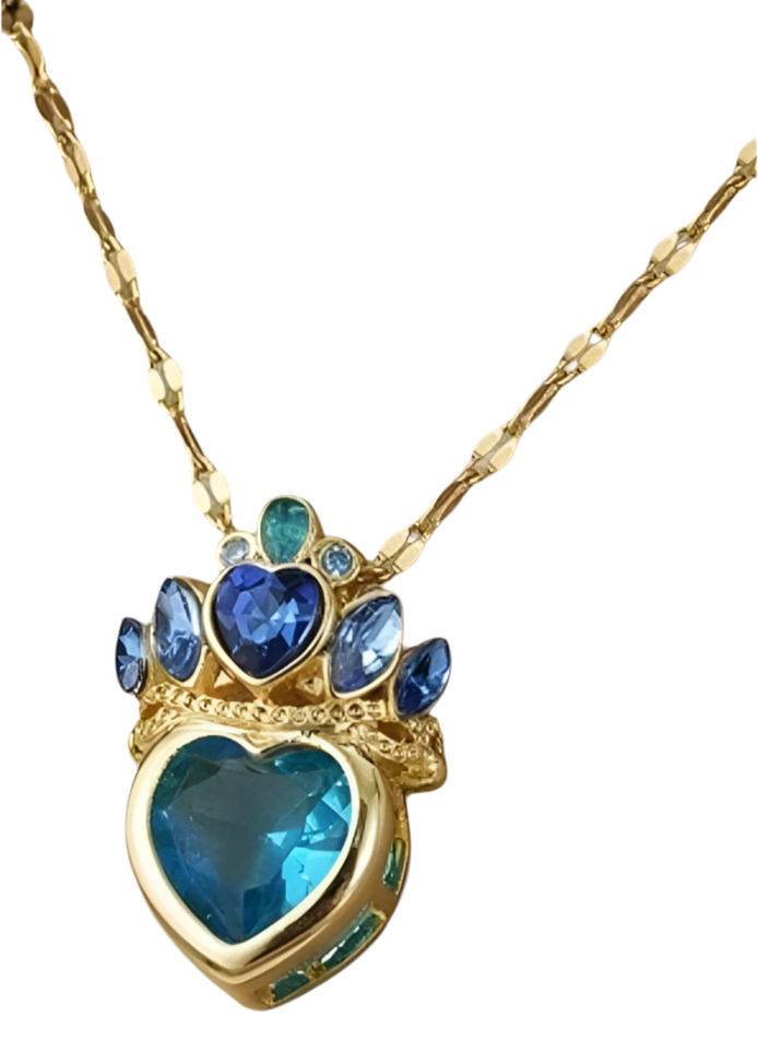 Blue Gemstone Crown Necklace – Gold-Tone Stainless Steel