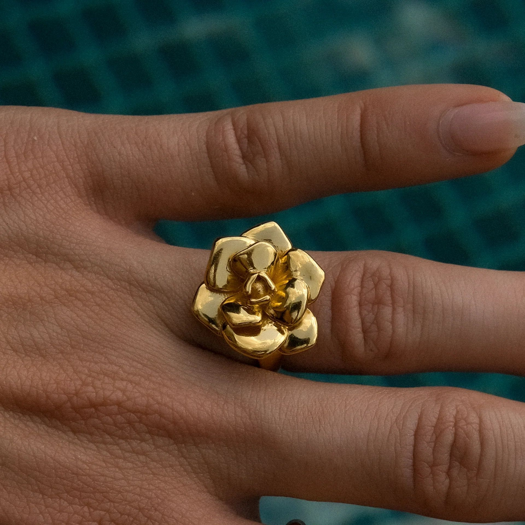 Golden Blossom Floral Ring