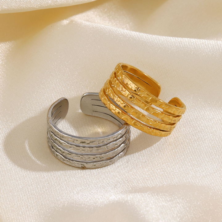 Golden Textured Multi-Band Ring