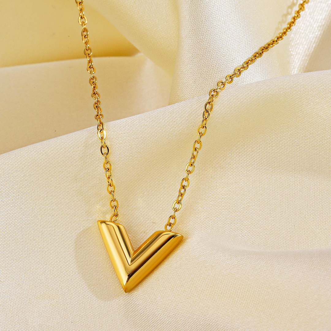 Gold Stainless Steel Chevron Pendant