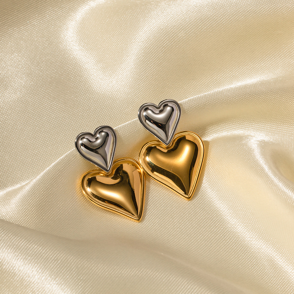 Dual-Tone Heart Reflection Earrings