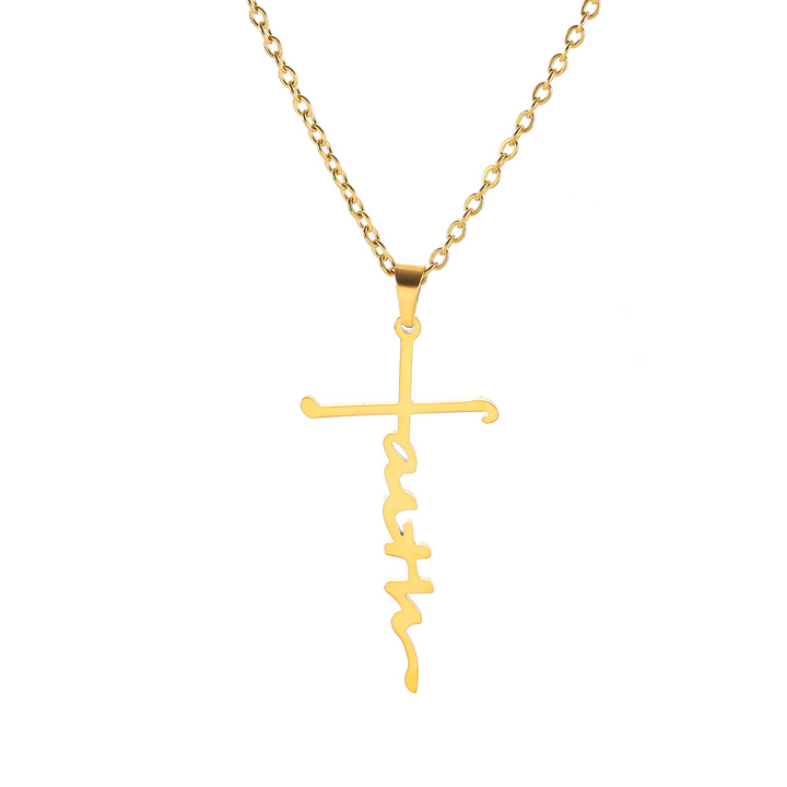 Golden 'Faith' Cross Pendant Necklace