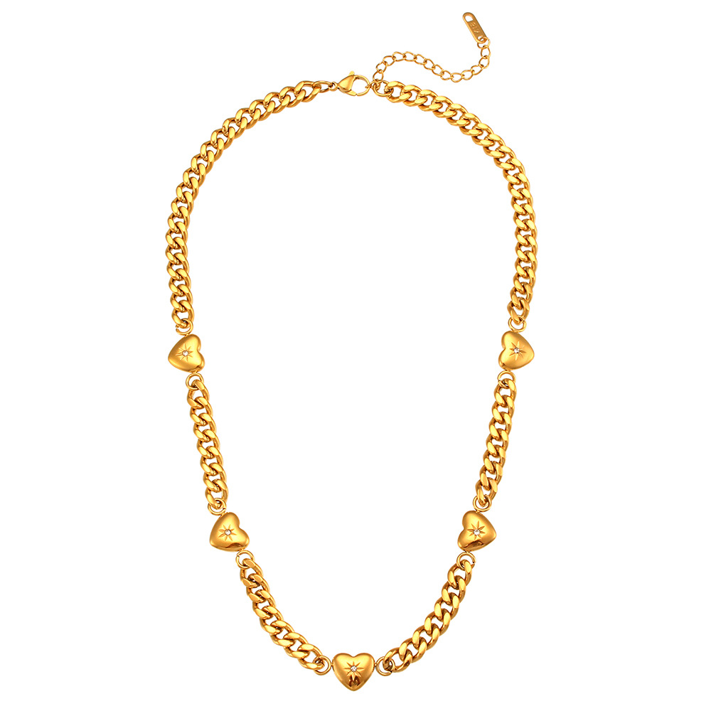 Golden Charm Chain Necklace with Heart Motifs