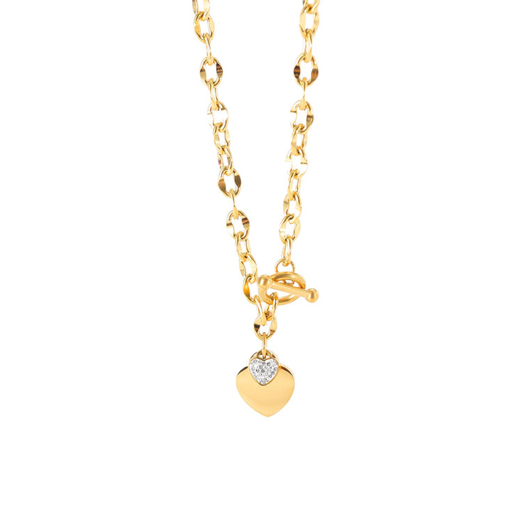 Golden Heart Charm Necklace with Crystal Accent