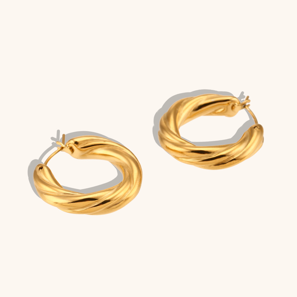 Sculptural Golden Twist Hoop Earrings