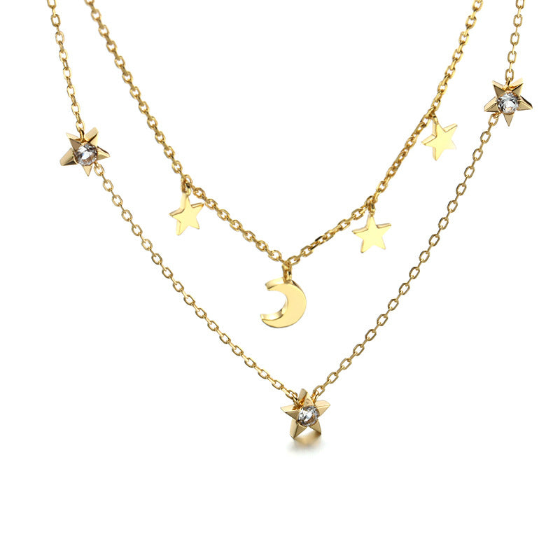 Celestial Charm: Golden Layered Star and Moon Necklace