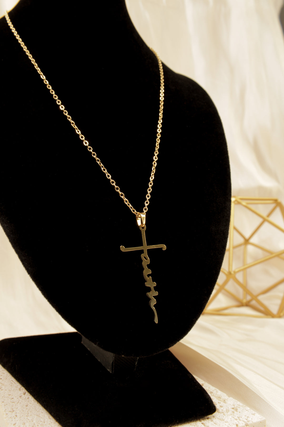 Golden 'Faith' Cross Pendant Necklace