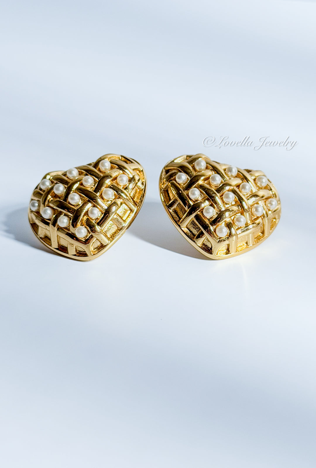 Woven Pearl Heart Earrings