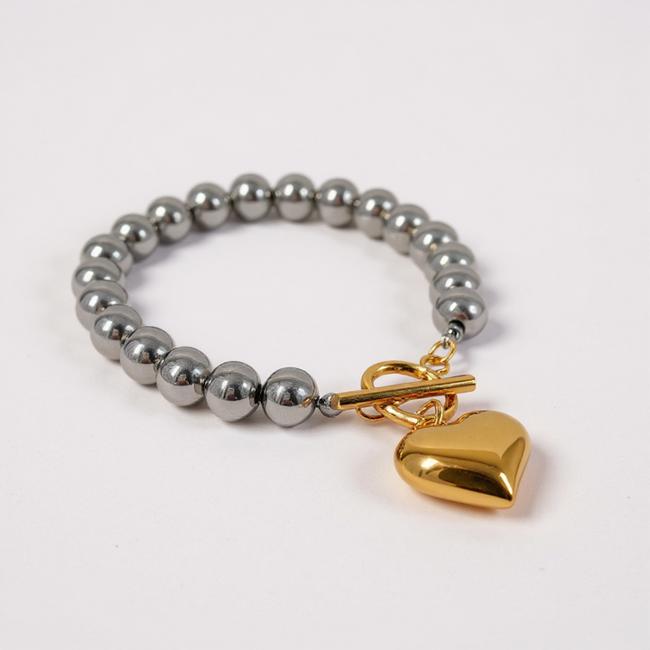 Golden Heart Hematite Bead Bracelet