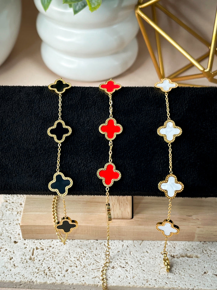 18K Gold-Plated Stainless Steel Clover Bracelet with Enamel Detail