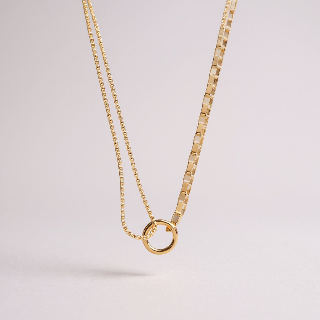 Dual Chain Circle Necklace – Gold
