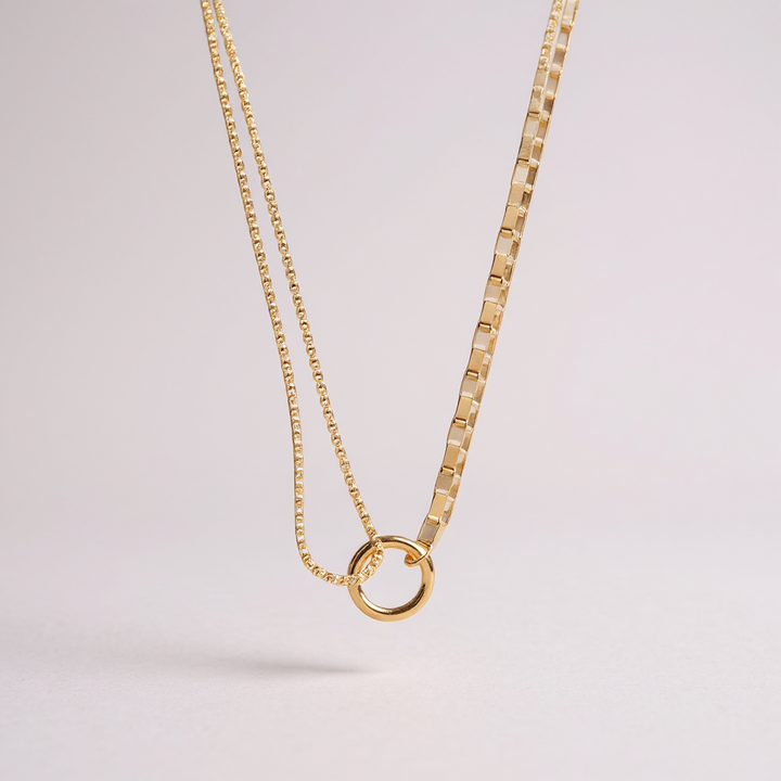Dual Chain Circle Necklace – Gold